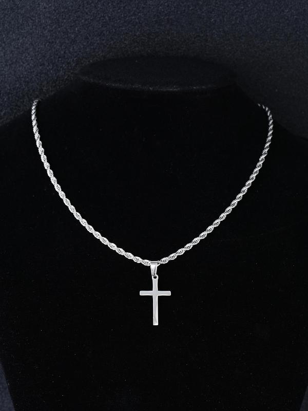 Stainless Steel Cross Pendant Necklace for Men & Women, Fashion Jewelry for Party, Daily Decor, Trendy All-match & Exquisite Jewelry for Birthday Gift