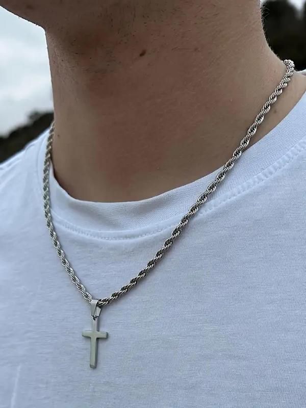 Stainless Steel Cross Pendant Necklace for Men & Women, Fashion Jewelry for Party, Daily Decor, Trendy All-match & Exquisite Jewelry for Birthday Gift