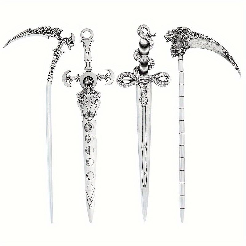 4-piece set of Witch Death Skull Hairpin Moon Sword Hair Stick Retro Snake Sword Hairpin Jewelry Hairpin Women