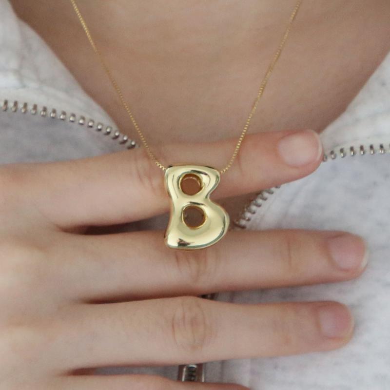 Hot selling brass smooth balloon bubble cute chubby 26 English letter pendant necklace