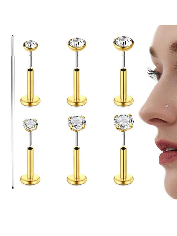 Rhinestone Decor Nose Studs, Stainless Steel Nose Rings, Body Piercing Jewelry for Women & Men, Trendy All-match & Exquisite Jewelry for Birthday Gift