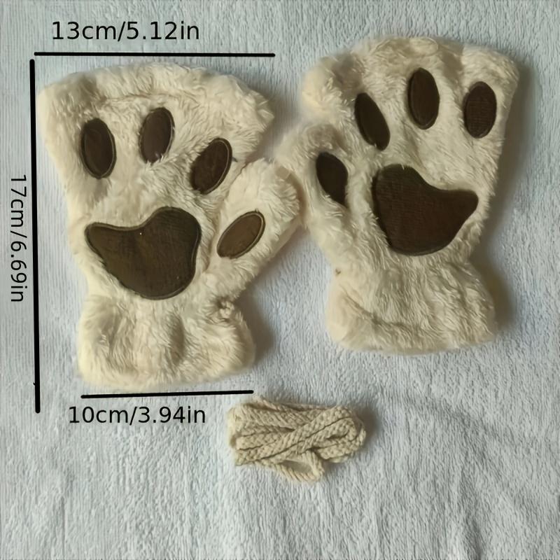 Cute Cat's Paw Plush Gloves Winter Half Finger Warm Cartoon Cat's Paw Gloves Thick Soft Short Touchpad Sensible Gloves