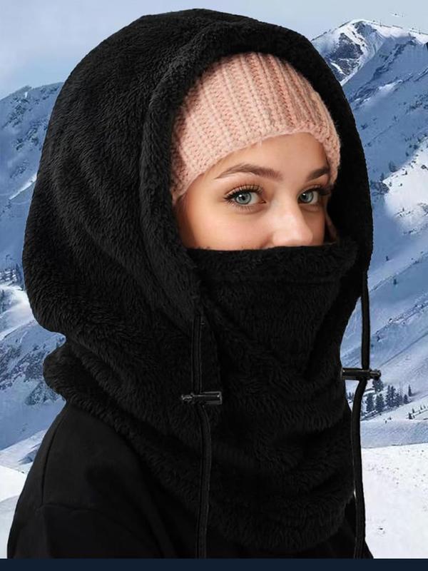 Solid Color Winter Outdoor Cycling Skiing Windproof Mask, Warm Hooded Scarf, Fashion Accessories for Men & Women