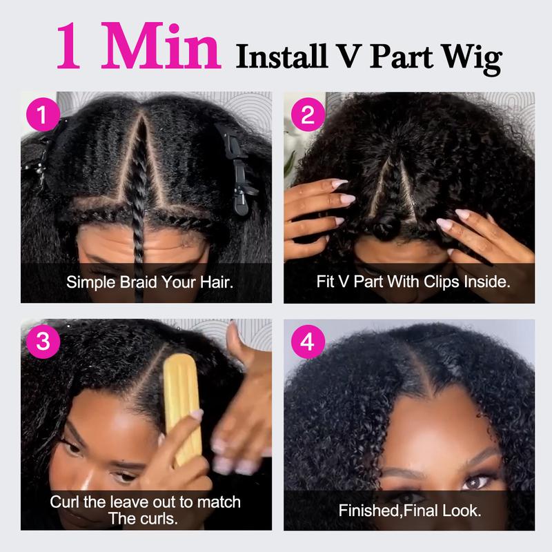 Vshow Afro Curly Hair V Part Wigs For Women Easy To Install Wear Go V Wigs Natural Blend 4C 3C Hairstyle Cheap Afro Curly Glueless Human Hair Wigs