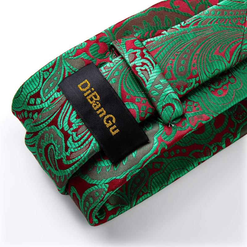 Men's Christmas Tie Silk Woven Jacquard Necktie Set with Pocket Square Cufflinks for Xmas Party Prom