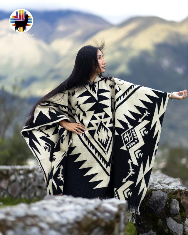 Alpaca Wool Poncho (Mystic Forest)Handcrafted by Indigenous Hands. Soft and warm with hood. One size. Unisex