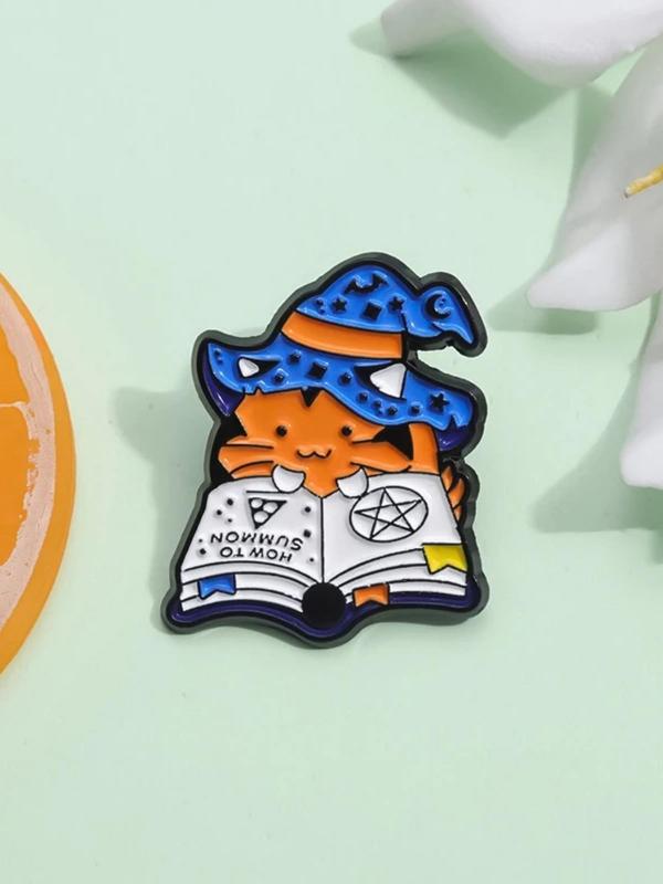 Cute Magic Cat Design Brooch, Book Design Enamel Pin Suitable for Backpacks, Jeans, Scarves, Hats Decoration, Trendy All-match Brooch for Birthday Gift