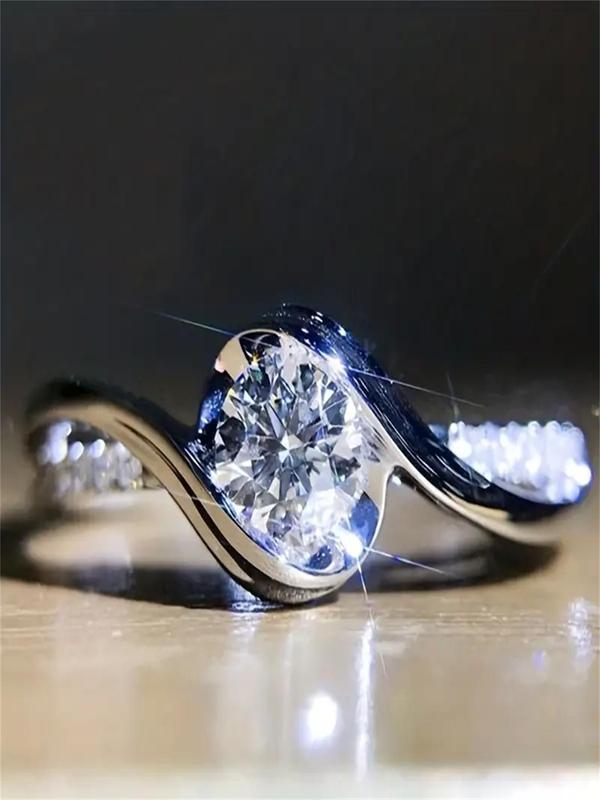 Elegant Rhinestone Decorated Ring, Exquisite Trendy Alloy Engagement Ring, Fashionable Jewelry for Women As Gift