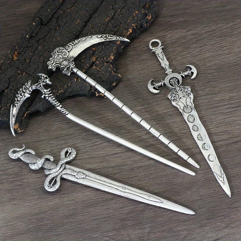 4-piece set of Witch Death Skull Hairpin Moon Sword Hair Stick Retro Snake Sword Hairpin Jewelry Hairpin Women