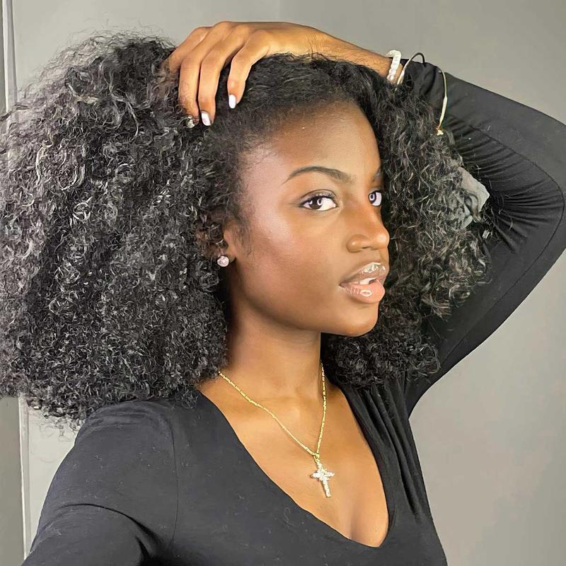 Vshow Afro Curly Hair V Part Wigs For Women Easy To Install Wear Go V Wigs Natural Blend 4C 3C Hairstyle Cheap Afro Curly Glueless Human Hair Wigs