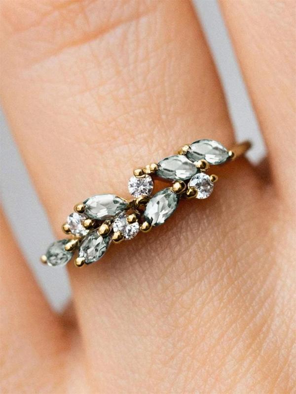 Elegant Rhinestone Leaf Design Promise Ring, 2024 New Fashion Accessories for Women, Trendy Accessories for Party and Daily Life