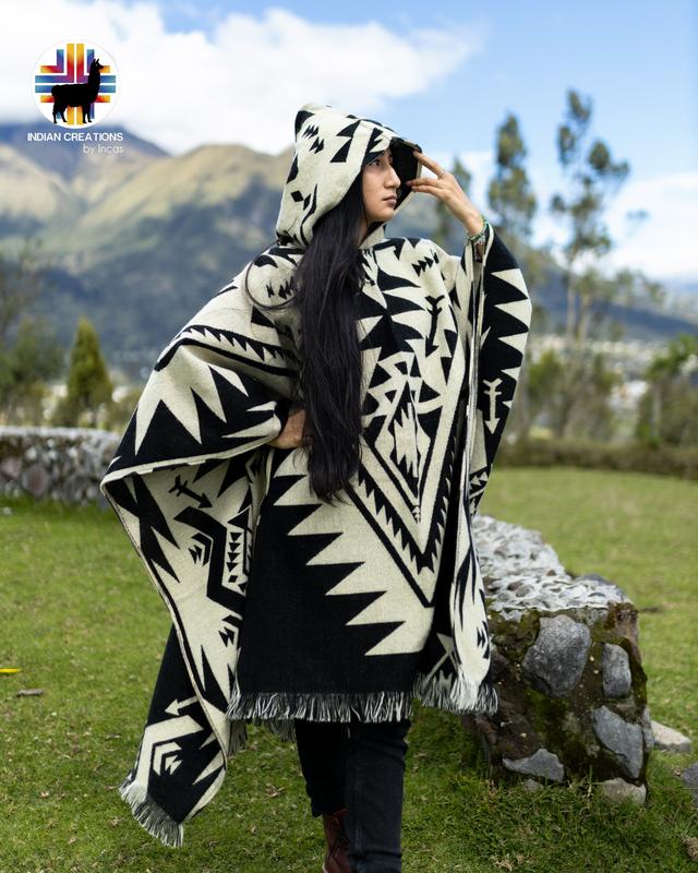 Alpaca Wool Poncho (Mystic Forest)Handcrafted by Indigenous Hands. Soft and warm with hood. One size. Unisex