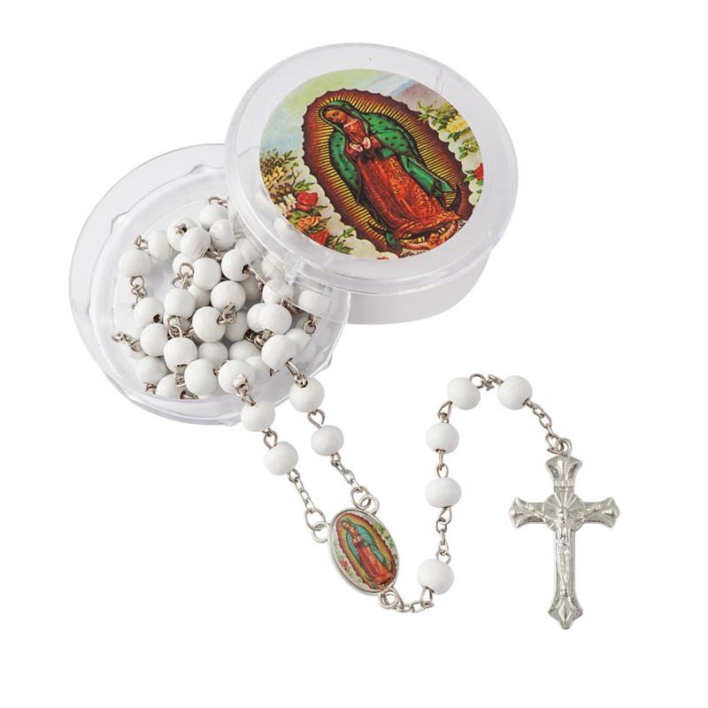 Religious prayer Our Lady of Guadalupe(Virgen De Guadalupe)Scented Wooden beads rosary cross with jesus Recuerdos de Bautizo