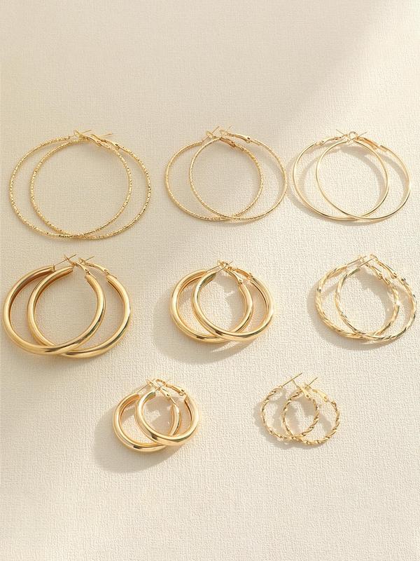 Women's Elegant Twist Design Hoop Earrings, 8 Pairs Trendy Exquisite Hoop Earrings, Chic All-match Vintage Jewelry As Gift for Girlfriend