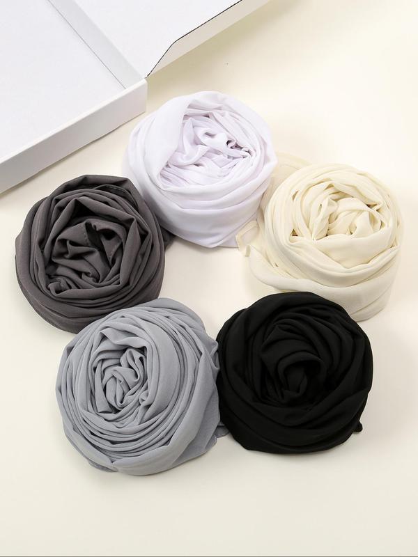 Women's Solid Color Chiffon Scarf & Hair Clips, Casual Soft Breathable Shawl for Daily Wear, Fashion Accessories for Women & Girls