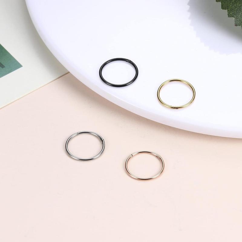 MILACOLATO 5count G23 Titanium Nose Rings Hoops 20G 18G 16G Clicker Body Piercing Rings for Septum Cartilage Daith Rook Lip Tragus Helix Conch Ear Lobe Earrings Hypoallergenic Nose Piercing Jewelry Women Men 6 7 8 9 10mm