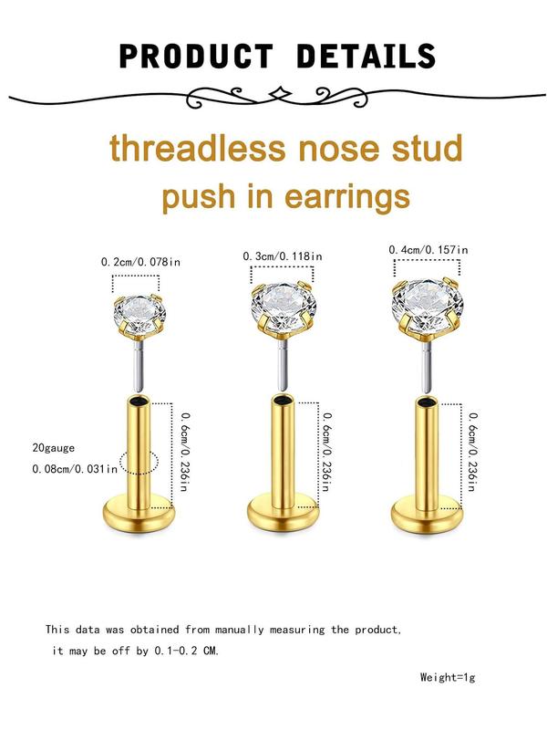 Rhinestone Decor Nose Studs, Stainless Steel Nose Rings, Body Piercing Jewelry for Women & Men, Trendy All-match & Exquisite Jewelry for Birthday Gift