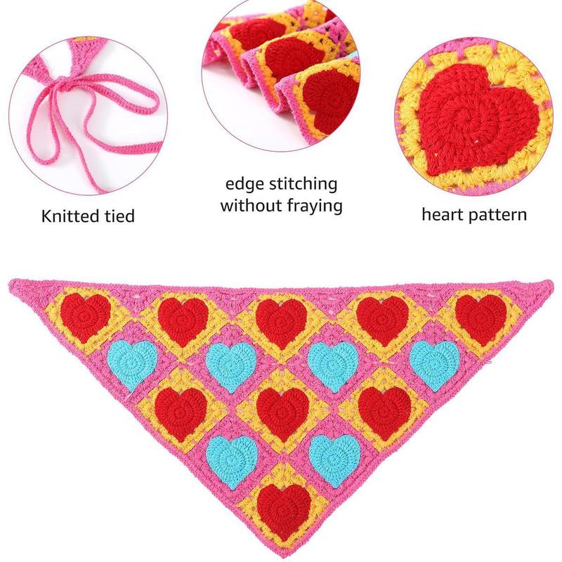 AWAYTR 2Pcs Set Crochet Bandanas for Women Heart Shape Fashion knitted Headbands Hair Scarf Kerchief Head Wraps