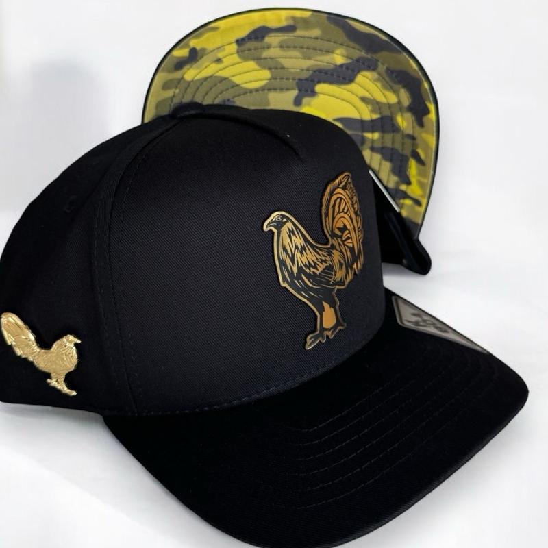 Rooster Hat  with a rooster pin on the right side  SnapBack Adjustable.