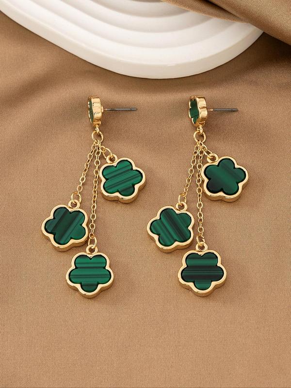 Women's Temperament Elegant Clover Design Dangle Earrings, 1 Pair Trendy Tassel Design Dangle Earrings, Chic Exquisite Vintage Jewelry for Daily & Party Decor