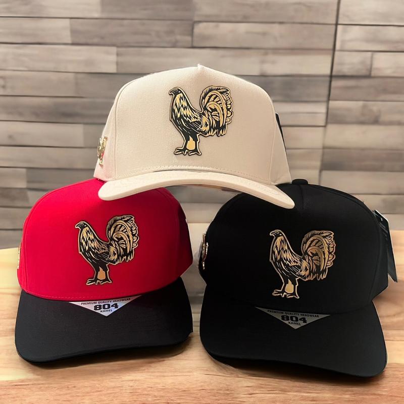 Rooster Hat  with a rooster pin on the right side  SnapBack Adjustable.