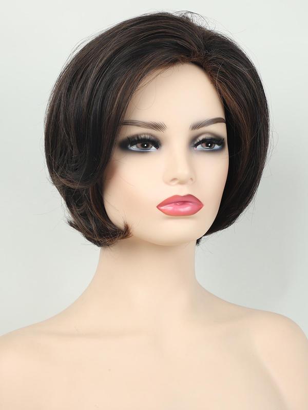 Short Straight Bob Wigs for Women, Gorgeous Fluffy Wigs with Side Swept Bangs, Synthetic Full Machine Wigs for Party, Daily Use