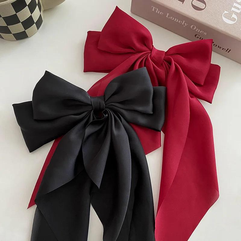 Women's Chiffon Bow Hair Clip - Large Bowknot Stain Hairpin Barrettes - Solid Color Ponytail Clip - Velcro Bow - Hair Accessories Headwear Gift velcro  bows