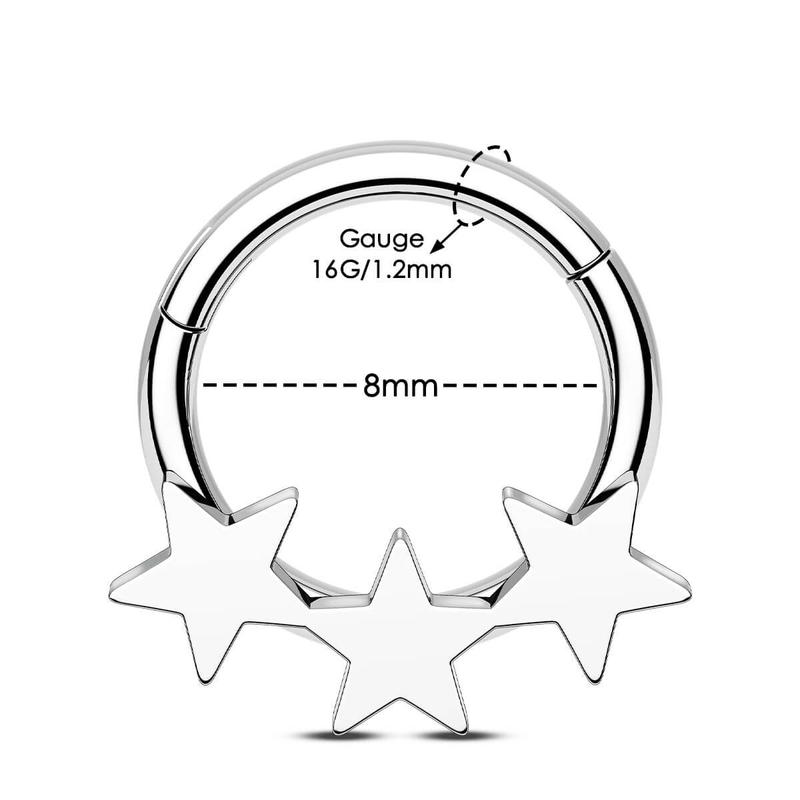 Oufer 16G Alligned Triple Star Septum Ring-316L Stainless Steel