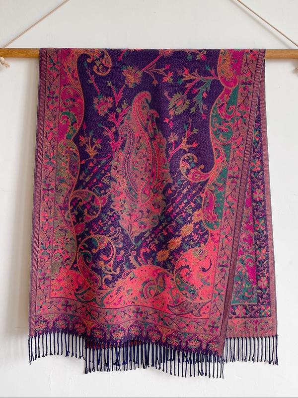 Paisley Print Tassel Decor Scarf, Boho Style Shawl for Women & Men, Fashion Accessories for Daily Wear, Trendy All-match & Exquisite Scarf for Birthday Gift