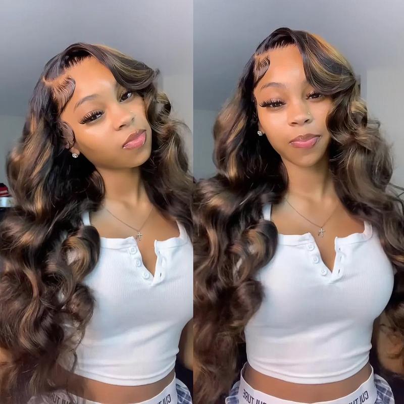 Tinashe 100% Human Hair Wear & Go Glueless Wig Ombre Highlight Brown Color 6x5 Pre-cut HD Lace Pre-Bleached Knots Pre-plucked Hairline