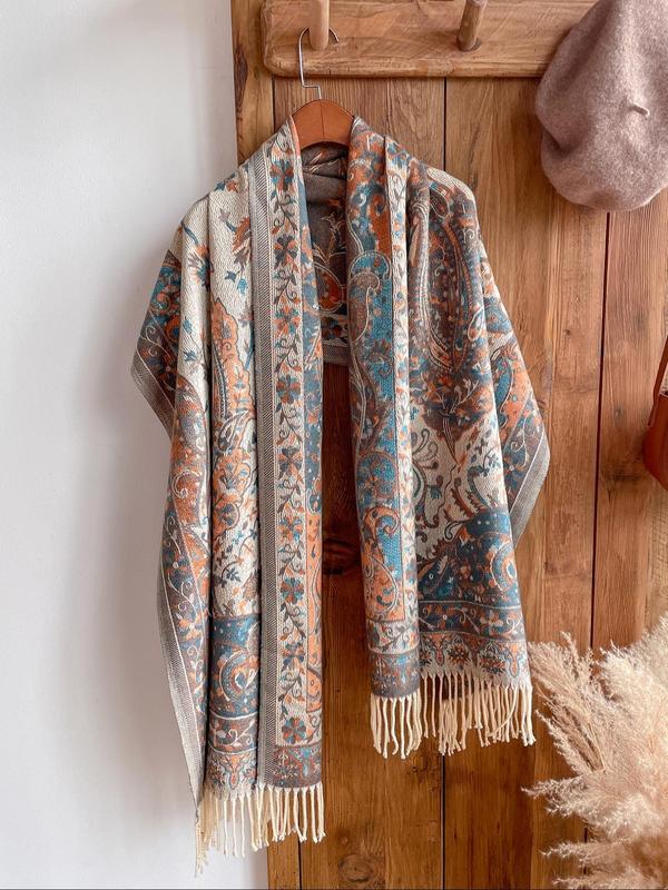 Paisley Print Tassel Decor Scarf, Boho Style Shawl for Women & Men, Fashion Accessories for Daily Wear, Trendy All-match & Exquisite Scarf for Birthday Gift