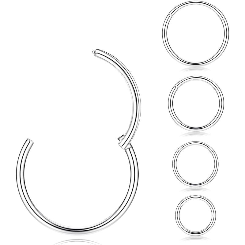 MILACOLATO 5count G23 Titanium Nose Rings Hoops 20G 18G 16G Clicker Body Piercing Rings for Septum Cartilage Daith Rook Lip Tragus Helix Conch Ear Lobe Earrings Hypoallergenic Nose Piercing Jewelry Women Men 6 7 8 9 10mm