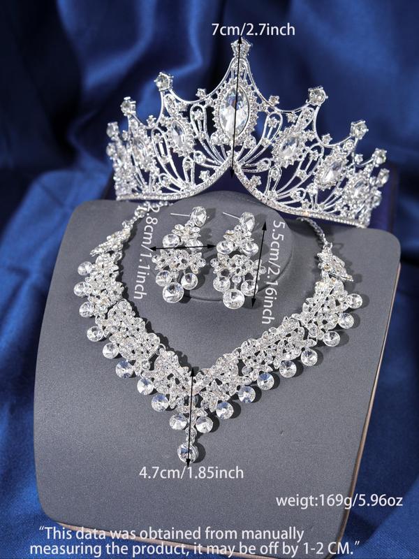 Rhinestone Decorated Bridal Headwear & Jewelry Set, Including Hollow Out Crown & Necklace & Dangle Earrings, Elegant Luxurious Wedding Prom Decor Jewelry, Women's Wedding Accessories