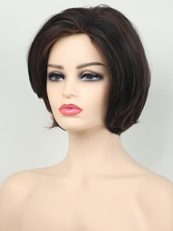 Short Straight Bob Wigs for Women, Gorgeous Fluffy Wigs with Side Swept Bangs, Synthetic Full Machine Wigs for Party, Daily Use