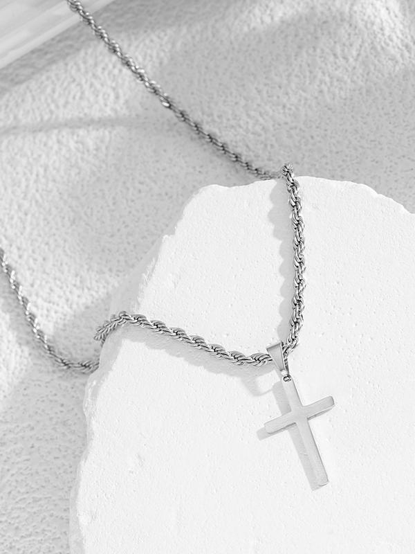 Stainless Steel Cross Pendant Necklace for Men & Women, Fashion Jewelry for Party, Daily Decor, Trendy All-match & Exquisite Jewelry for Birthday Gift