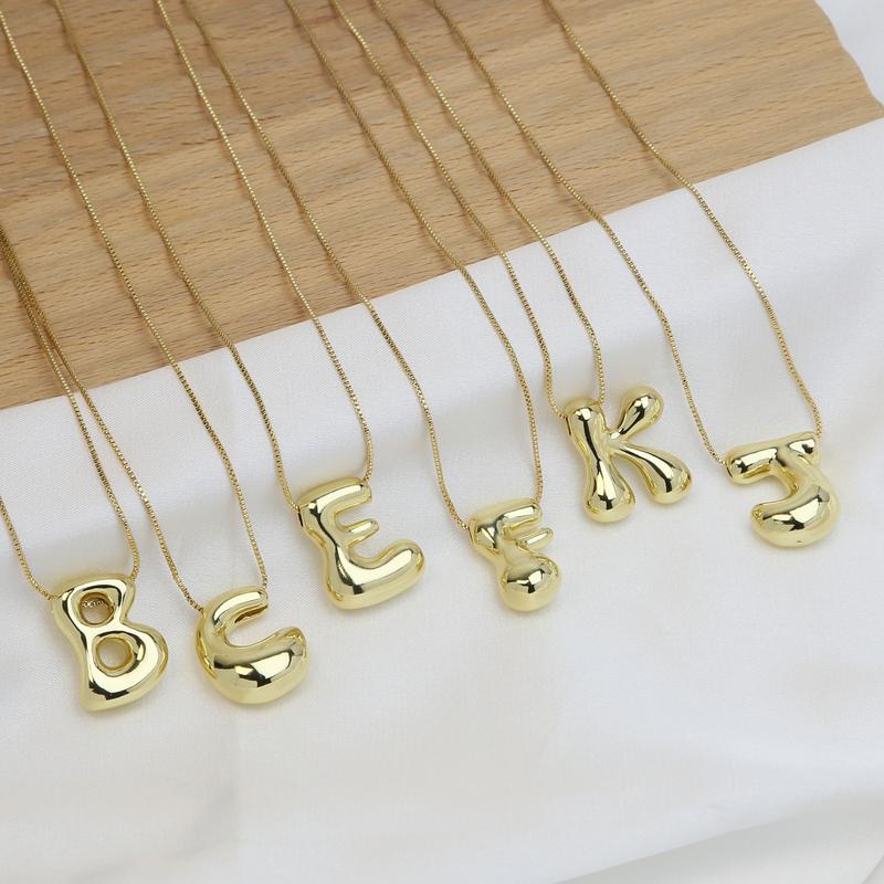 Hot selling brass smooth balloon bubble cute chubby 26 English letter pendant necklace