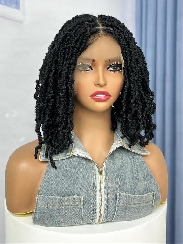 12 14 16 Inch Black Long Straight Synthetic Braided Lace Wigs for Women, Gorgeous Fluffy Wigs without Bangs, Synthetic Braided Half Lace Wigs for Party, Daily Use