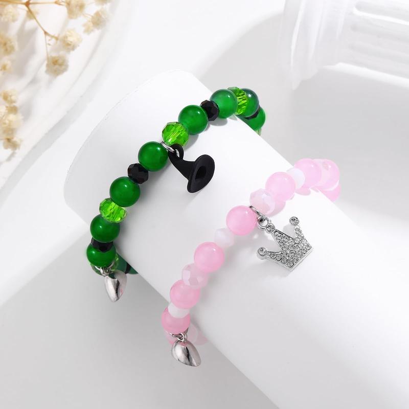 Elphaba Galinda Friendship Matching Bracelets, Wicked Merch Hat-Crown Best Friend Bracelets Christmas Valentine's Day Gifts for BFF Couples Fans Party Decors