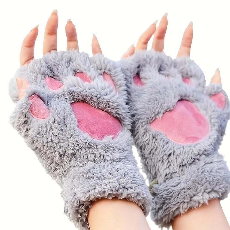 Cute Cat's Paw Plush Gloves Winter Half Finger Warm Cartoon Cat's Paw Gloves Thick Soft Short Touchpad Sensible Gloves