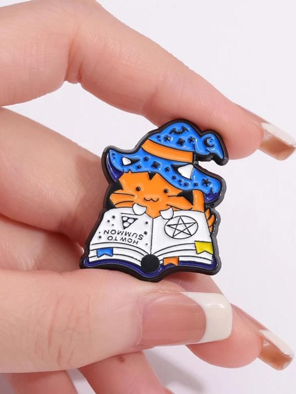 Cute Magic Cat Design Brooch, Book Design Enamel Pin Suitable for Backpacks, Jeans, Scarves, Hats Decoration, Trendy All-match Brooch for Birthday Gift