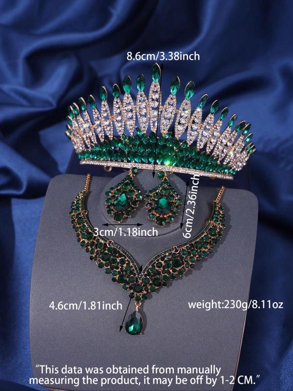 4pcs set Rhinestone Decorated Crown & Necklace & Earrings, Elegant Wedding Bridal Jewelry Set, Bridal Party Favor for Women Girl Gift