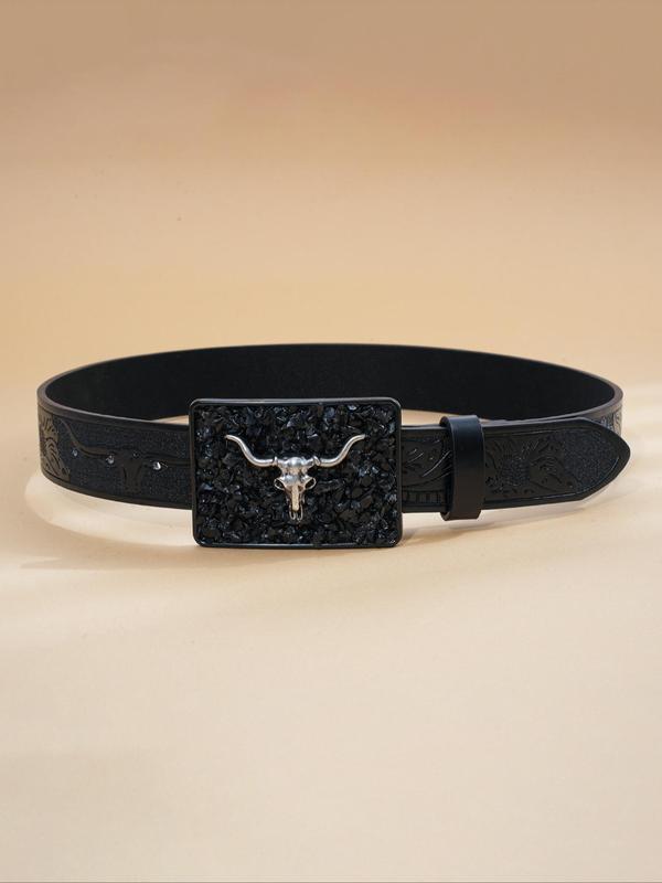 Men's Vintage Western Cowboy Style Belt, Fashionable Punk Style Bull Head Decor PU Buckle Belt, Casual Trendy Accessories for Daily Wear