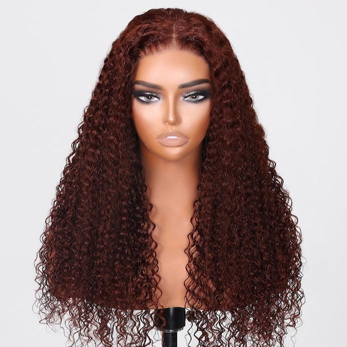 UNice 7x5 13x4 6x4.5 Pre-cut Glueless Lace Reddish Brown Curly 100% Human Hair With Bleached Knots Beginners Friendly Wig 100% Human Hair