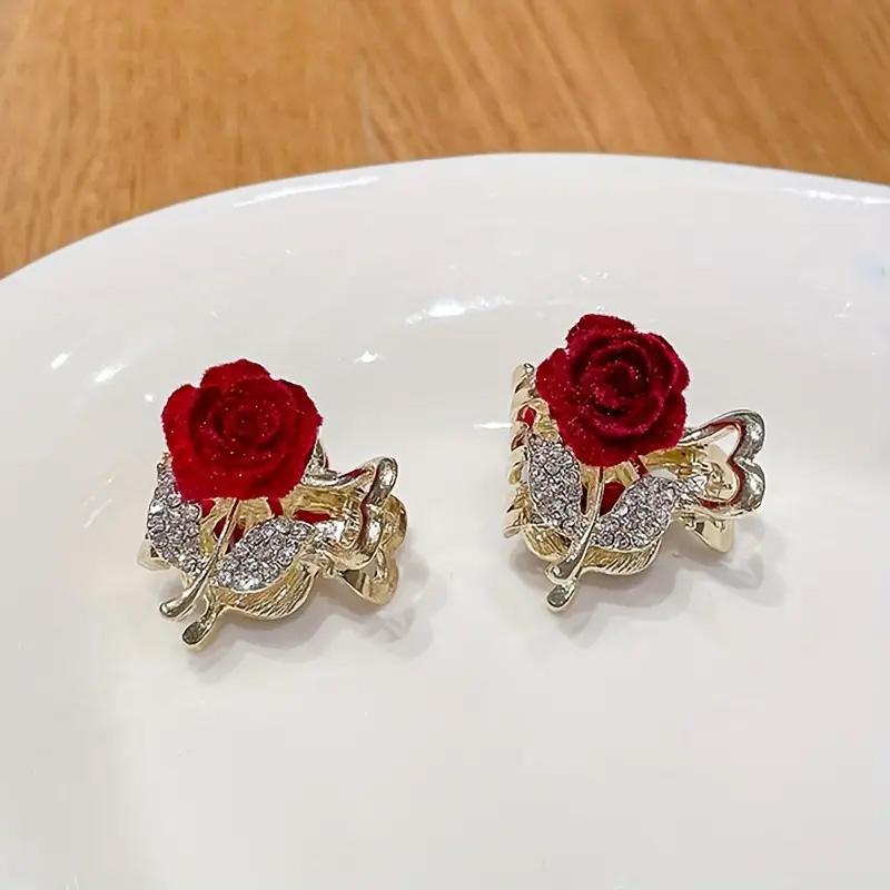 2 6 8 12 Pack Sparkling Rhinestone Rose Flower Decorated Small Hair Clips Elegant Hair Clips Fashion Hair Accessories for Women and Girls