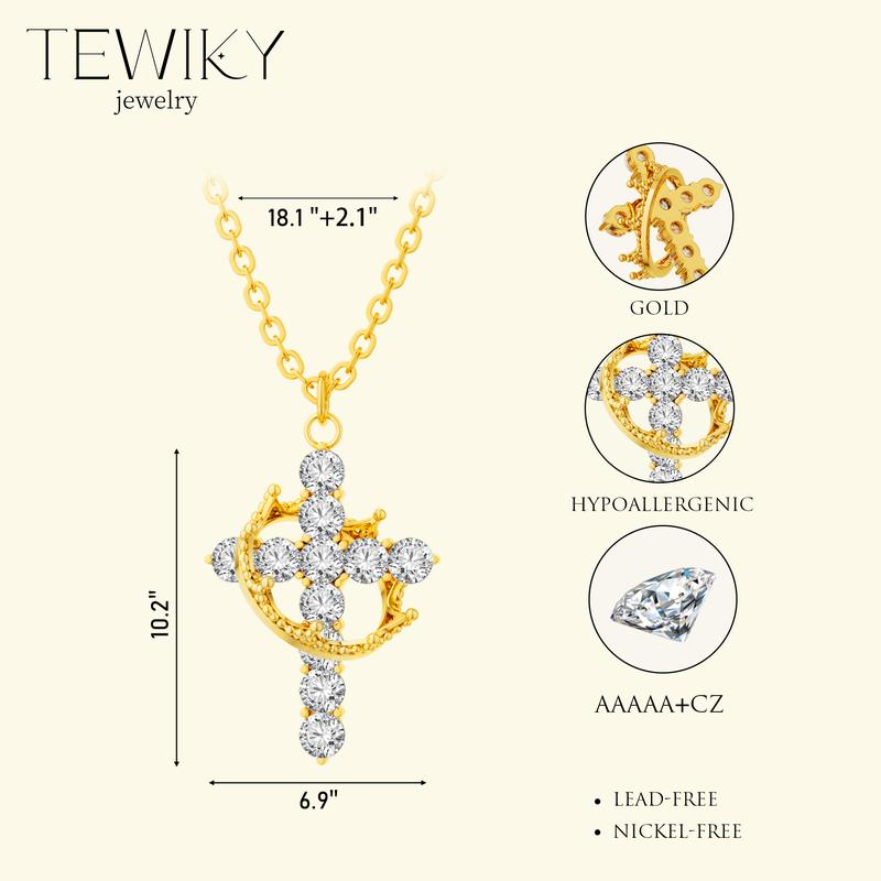 Tewiky Simple Crown Cross Pendant Gold Silver Rose Gold Necklace for Women&Men & Girls Pretty Choker Daily Clothing Decor All-match Exquisite Jewelry