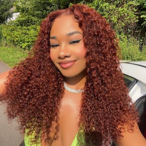 UNice 7x5 13x4 6x4.5 Pre-cut Glueless Lace Reddish Brown Curly 100% Human Hair With Bleached Knots Beginners Friendly Wig 100% Human Hair