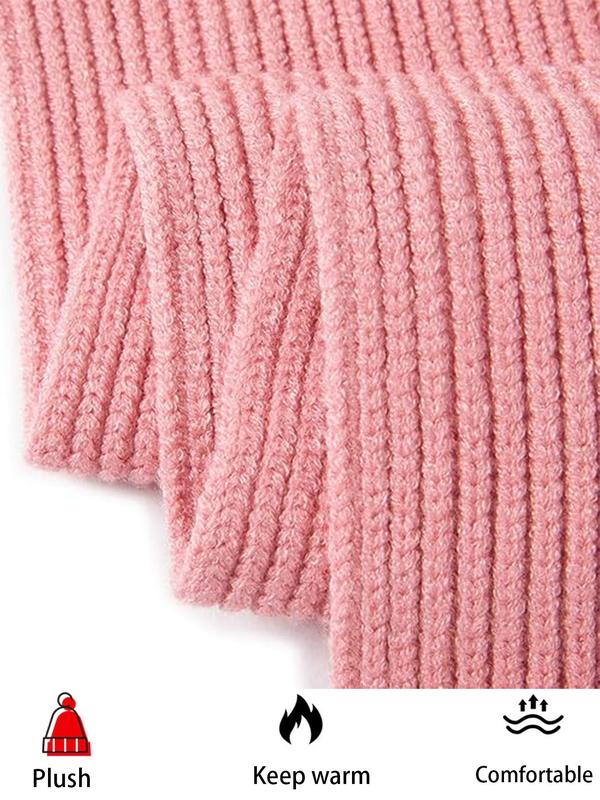 Women's Solid Color Beanie Hat & Scarf & Gloves Set, Casual Pom Pom Decor Warm Knit Hat & Long Scarf & Touchscreen Gloves for Fall & Winter