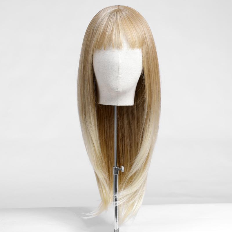 HAIRCUBE Long Ombre Blonde Wigs for Women Straight Synthetic Layered Wig with Bangs