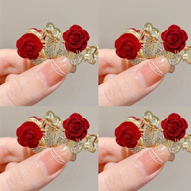 2 6 8 12 Pack Sparkling Rhinestone Rose Flower Decorated Small Hair Clips Elegant Hair Clips Fashion Hair Accessories for Women and Girls