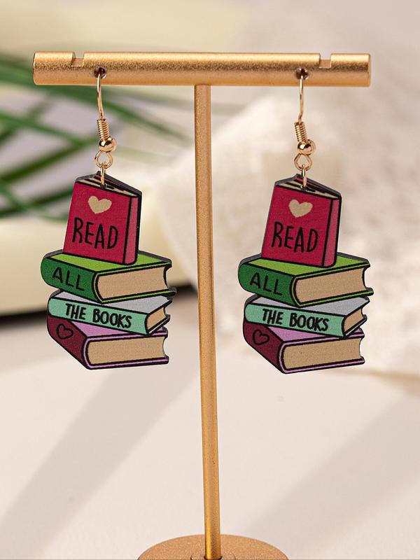 Book Design Acryl Dangle Earrings, Cute Book Shaped Drop Earrings, Fashion Jewelry for Women & Girls